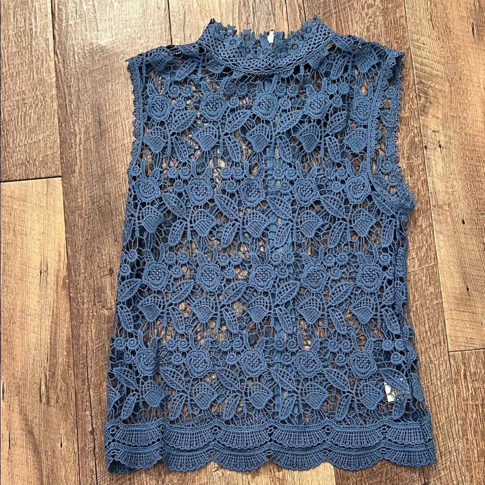 Blue Lace Sleeveless Top by Chance of Fate  Small